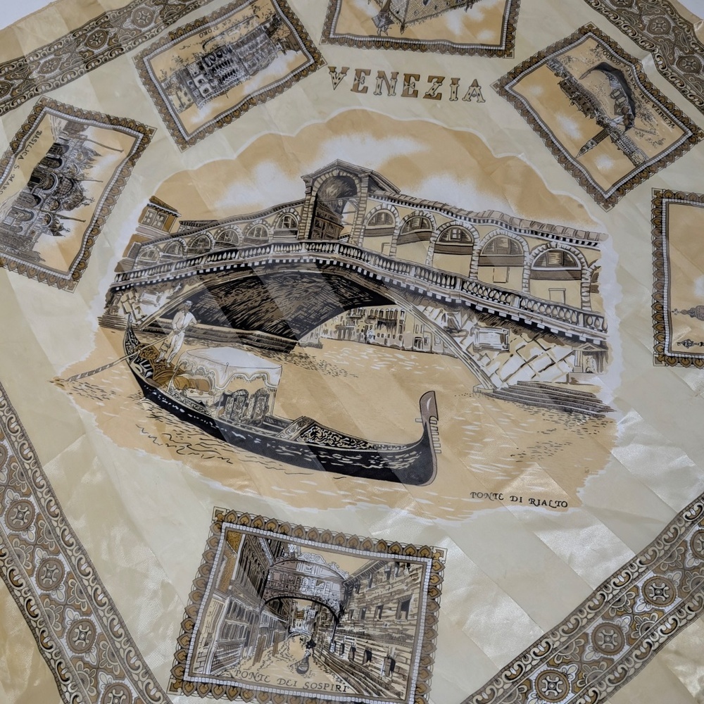 Venezia Large Square Scarf Satin Map Italy Shiny Vintage - Picture 13 of 15